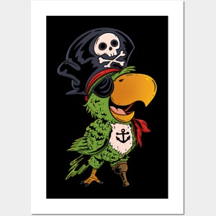 Ahoy Matey! Cute Pirate Parrot with Hat and Eyepatch Design Posters and Art